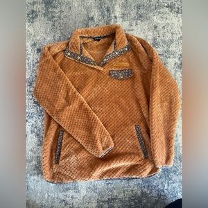 Like NEW! Simply Southern Quarter Button Up Sherpa, rust/leopard, size Large.